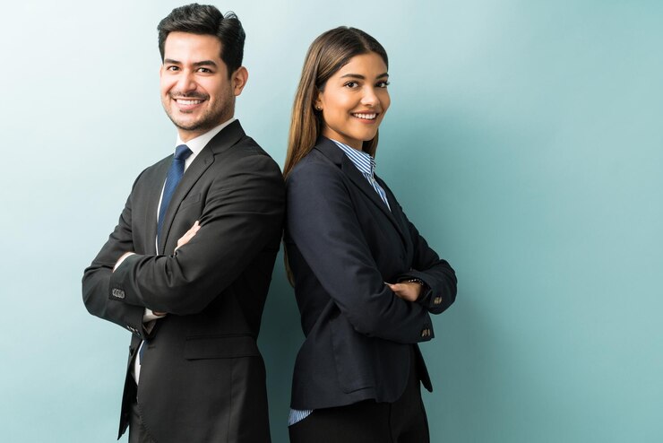 Professional Man and Woman Smiling